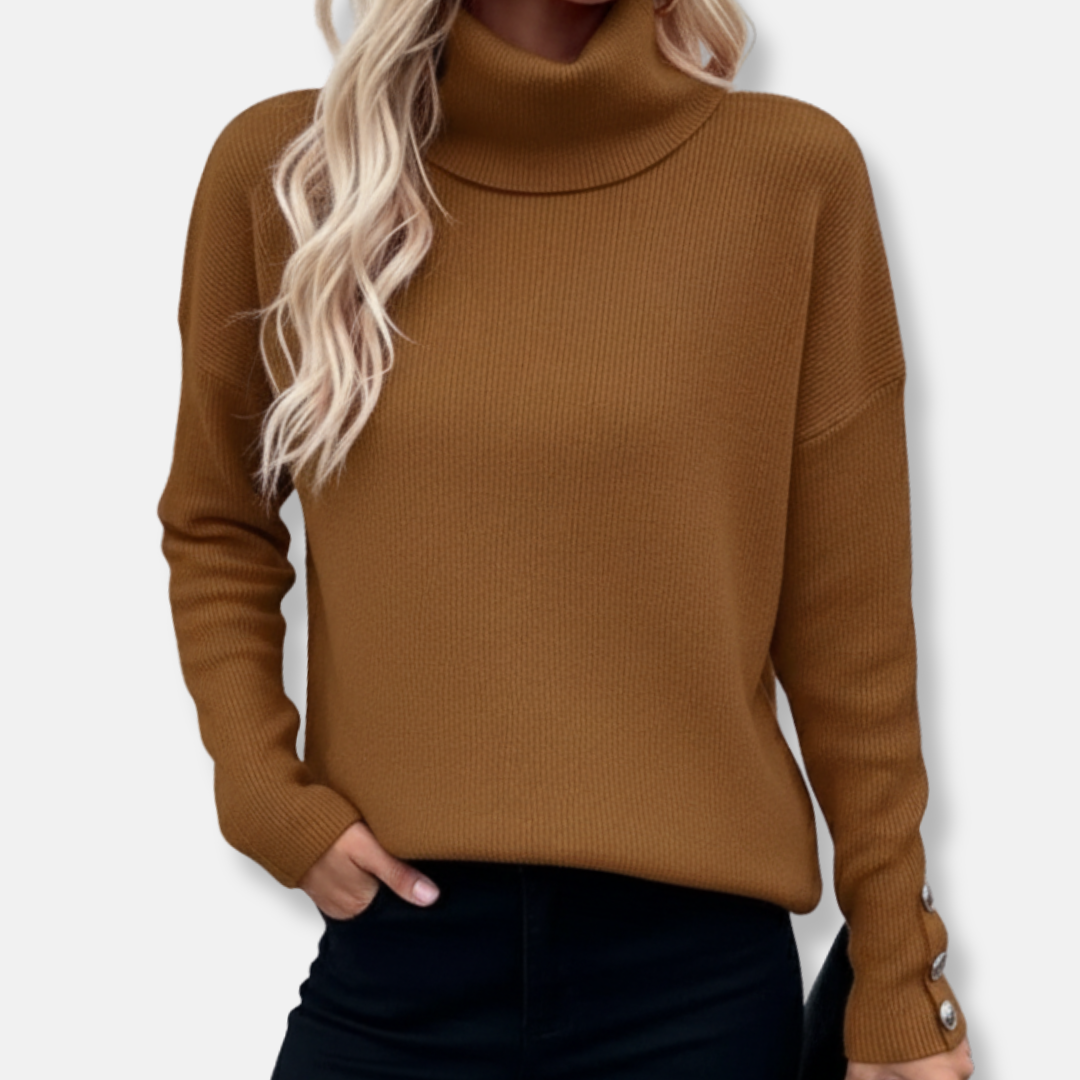 Olivia Oversized Turtleneck Sweater | Ribbed Button Cuff Sweater