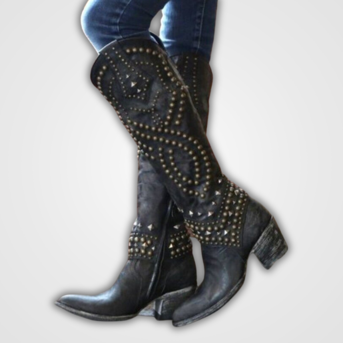 Women's long boots with rivet design