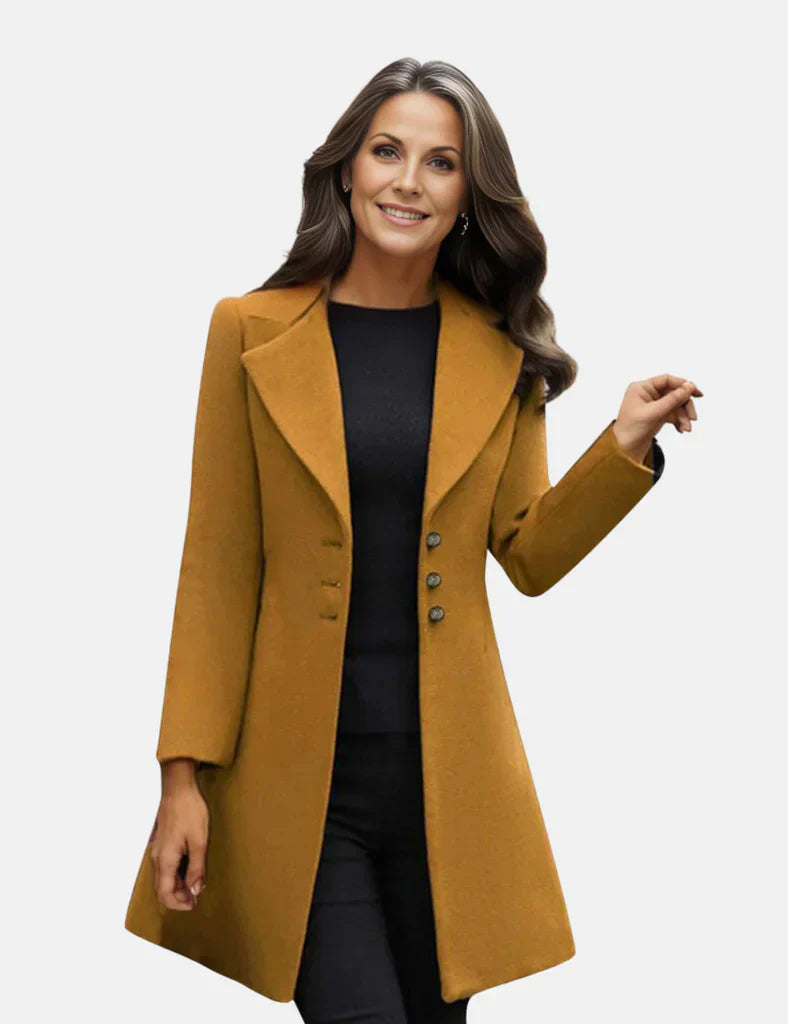 Winter long slim lapel coat for women
