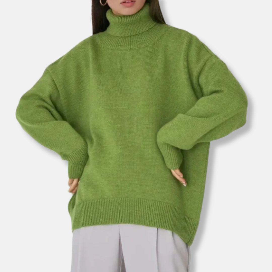 Women’s Sweater - Knit - Turtleneck - Ribbed Collar & Cuffs - Loose Fit - Hip Length