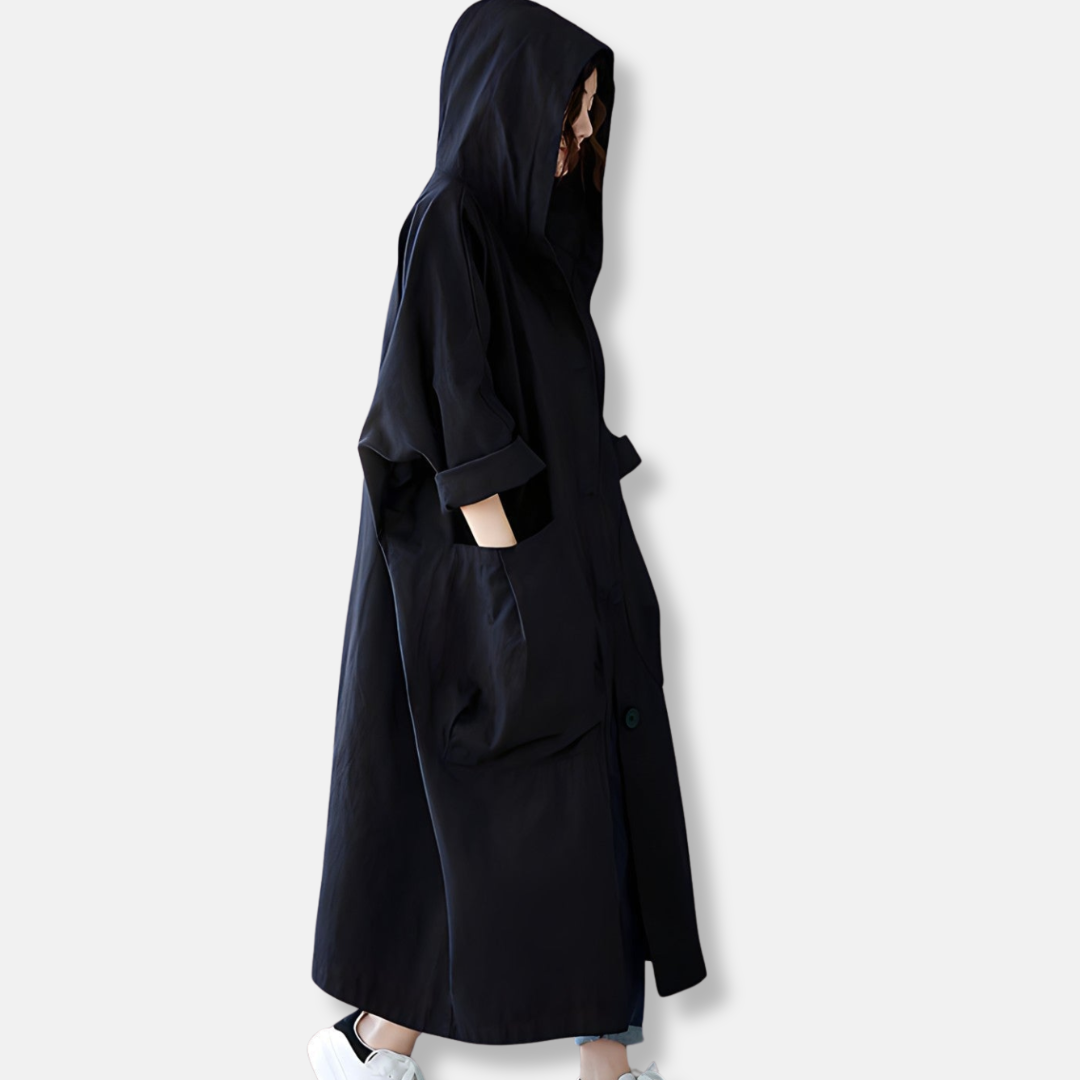 Isabella Cotton Oversized Hooded Trench Coat | Retro Button Front Coat