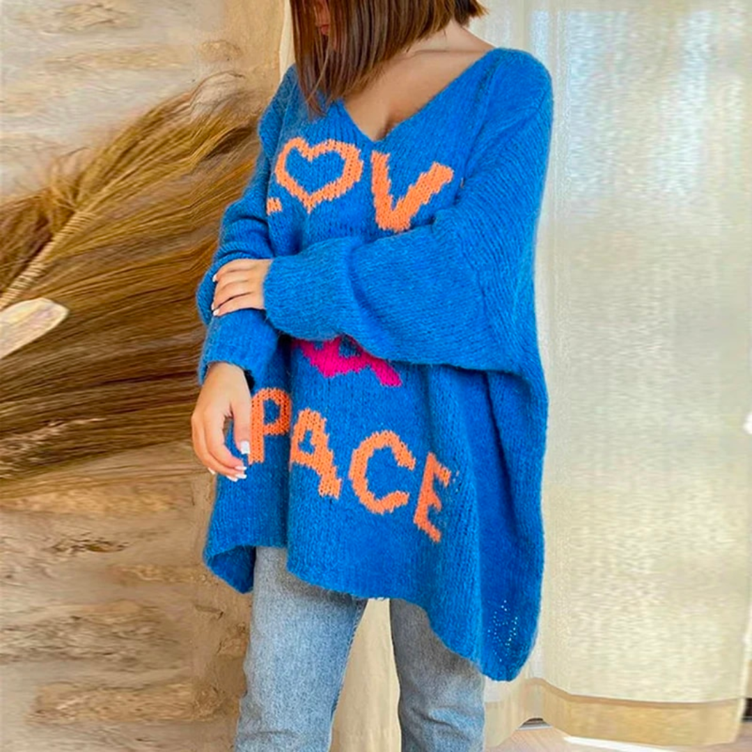 Women's loose v-neck letter knitted sweater
