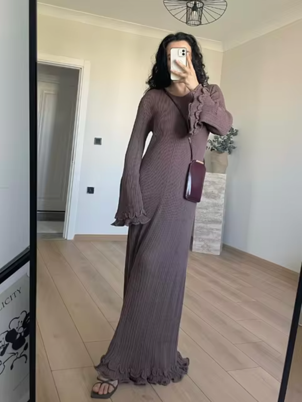 Knitted Maxi Dress for Women with Ruffle Hem