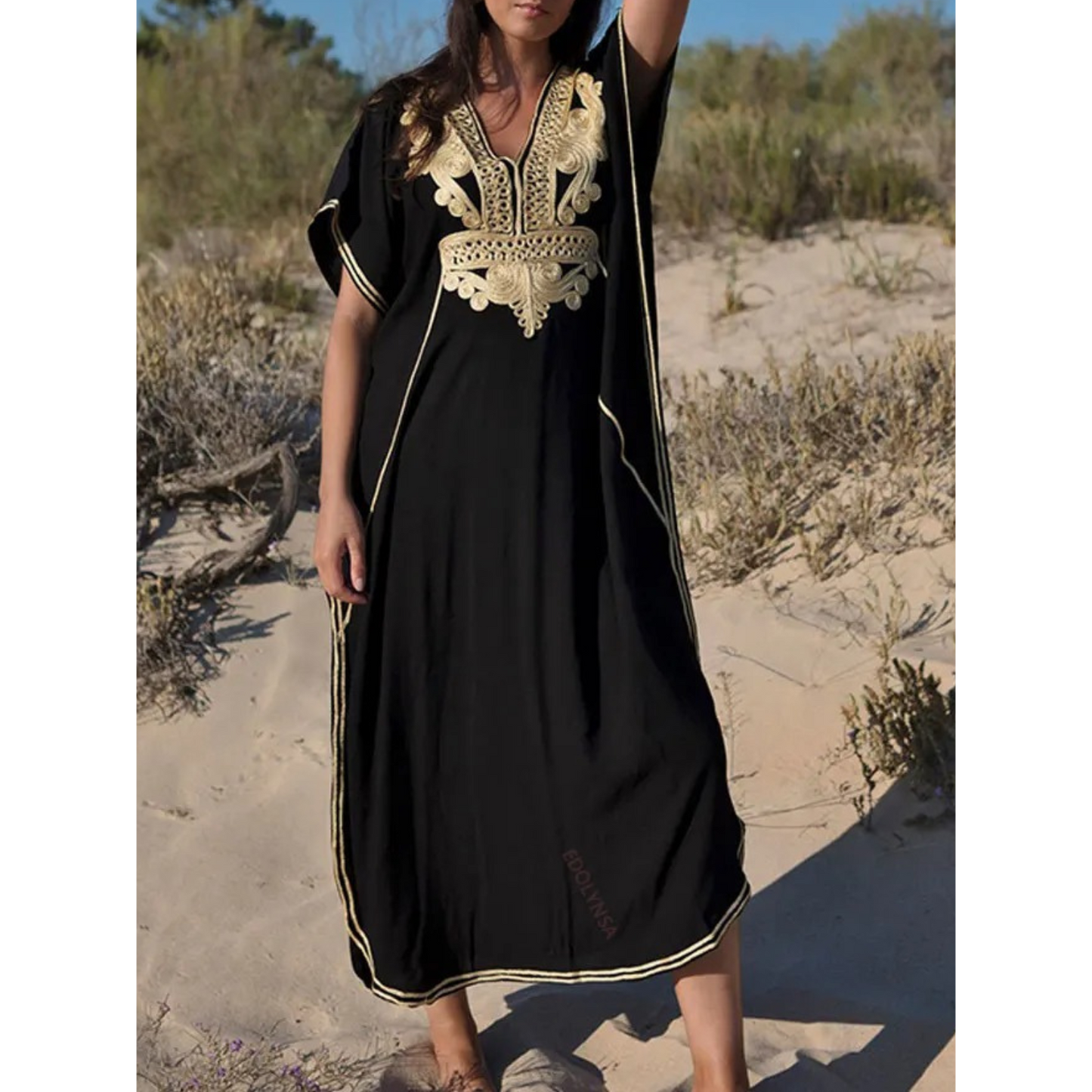 Women's Kaftan - Lightweight Flowy Design - V-Neck Loose Fit Beach Cover-Up