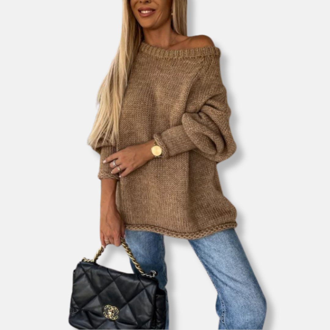 Chunky Knit Oversized Off-Shoulder Balloon Sleeve Sweater
