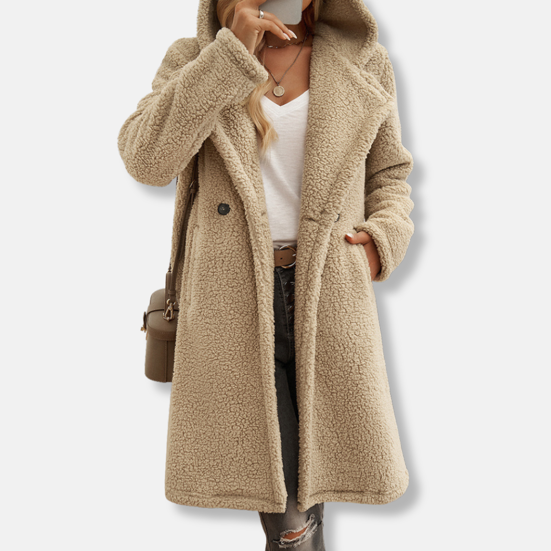 Textured Knit Loose Fit Hooded Coat