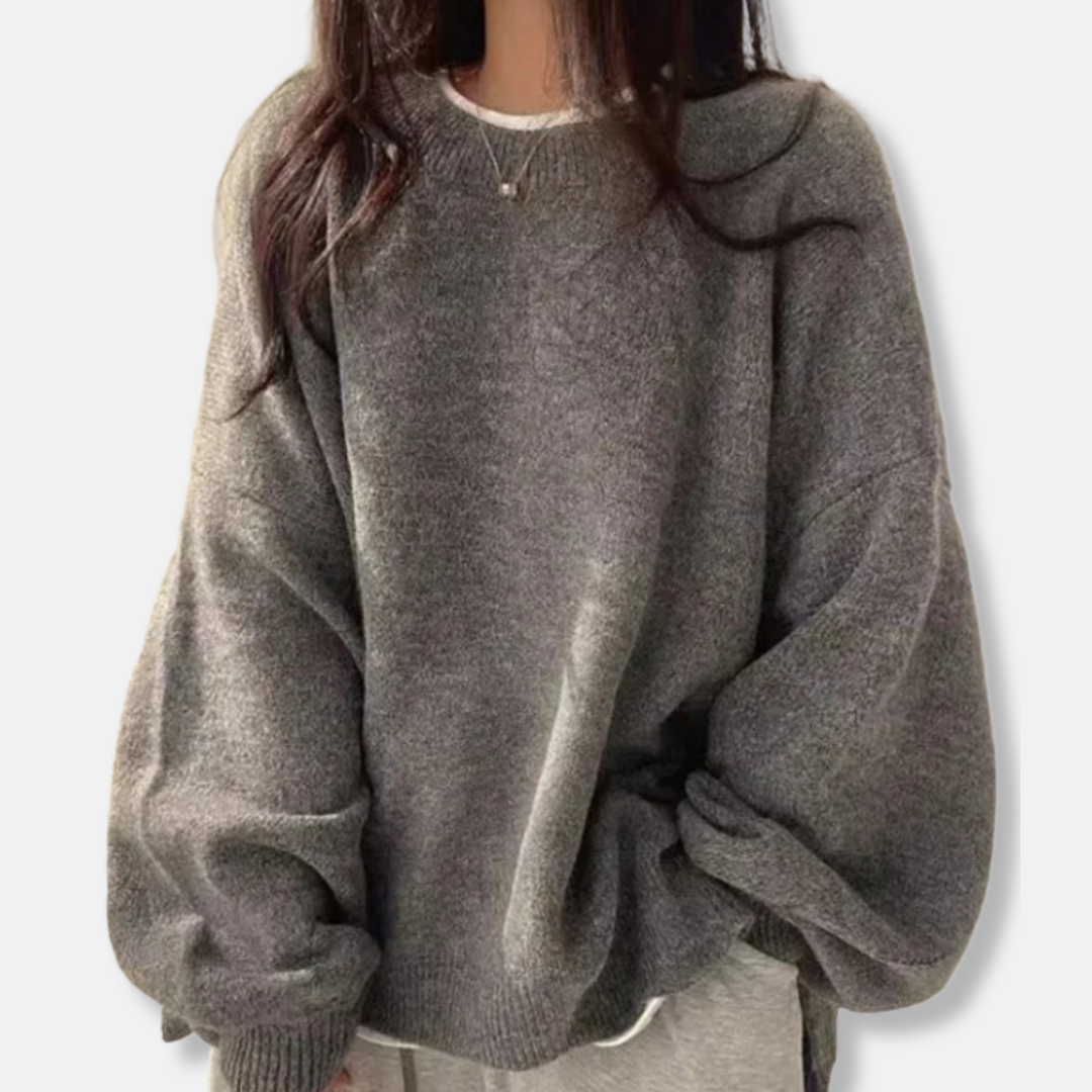 Women’s Pullover Sweater - Knit - Oversized Fit - Crew Neck - Balloon Sleeves