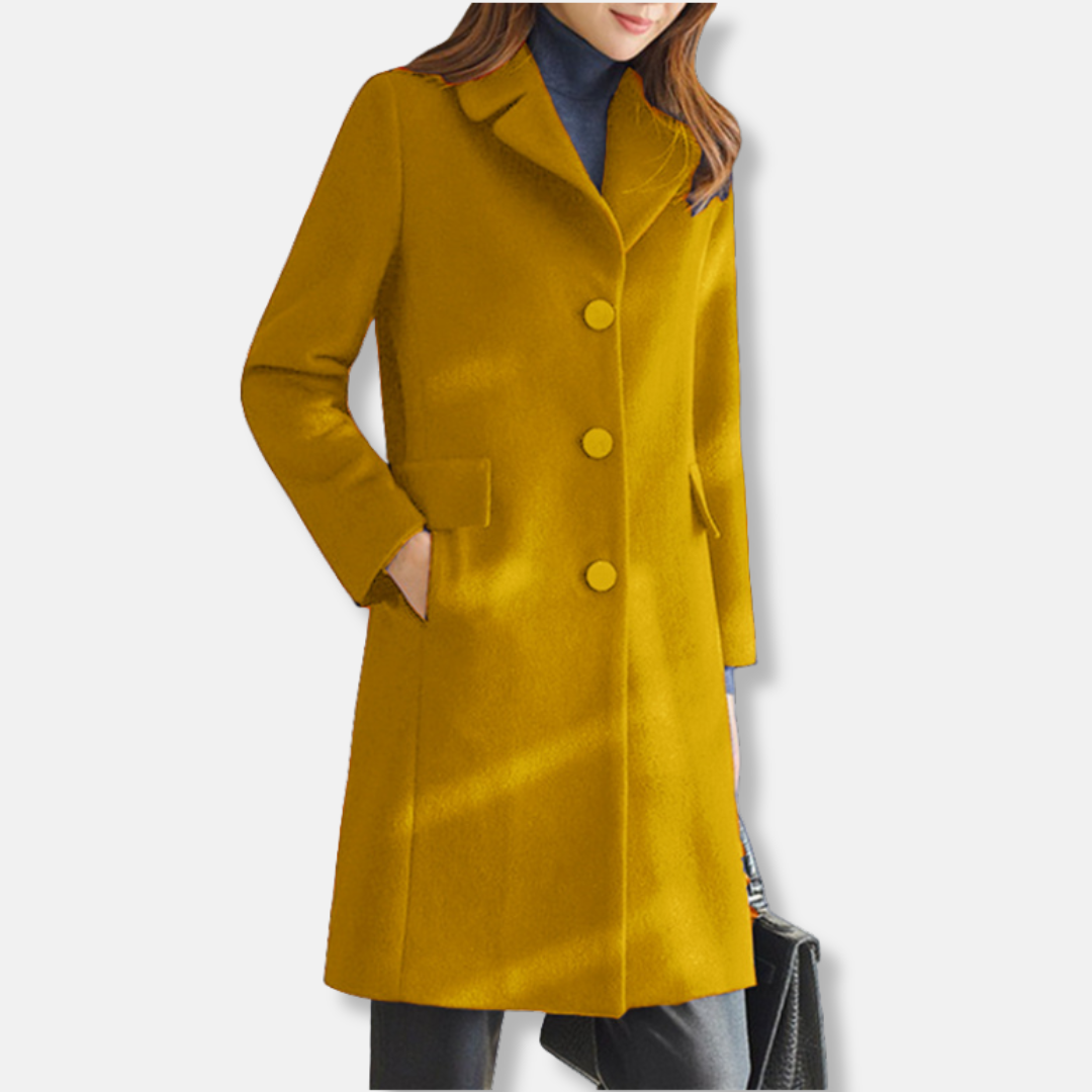 Women’s Trench Coat – Tailored Fit – Wool – Knee Length – Notched Lapel – Button Front