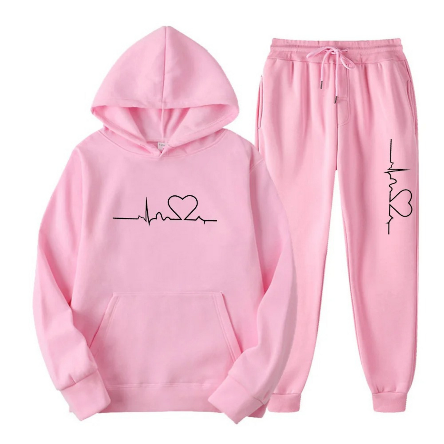 Women’s Two-Piece Tracksuit Set – Cotton Blend – Relaxed Fit – Graphic Hoodie and Joggers