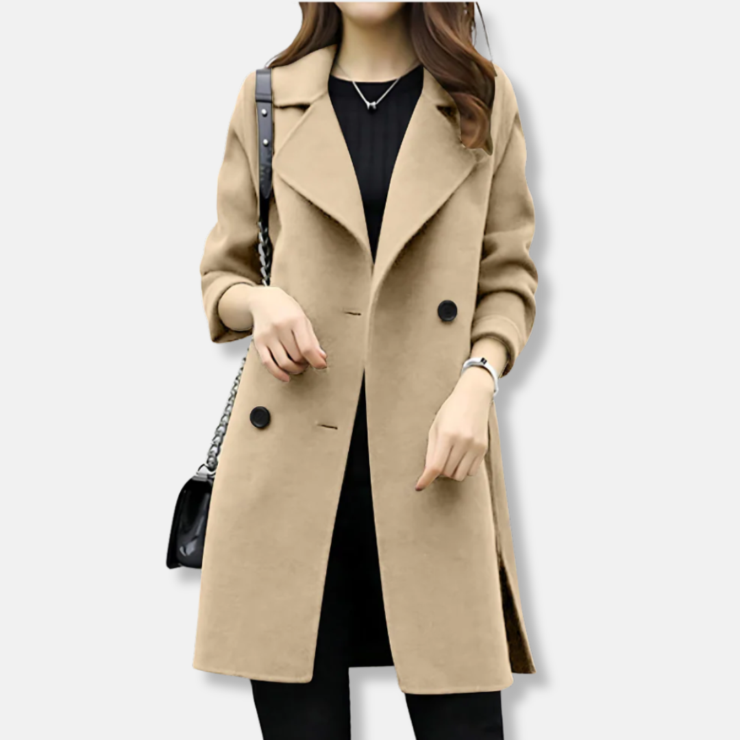 Wool Double Breasted Mid-Thigh Coat