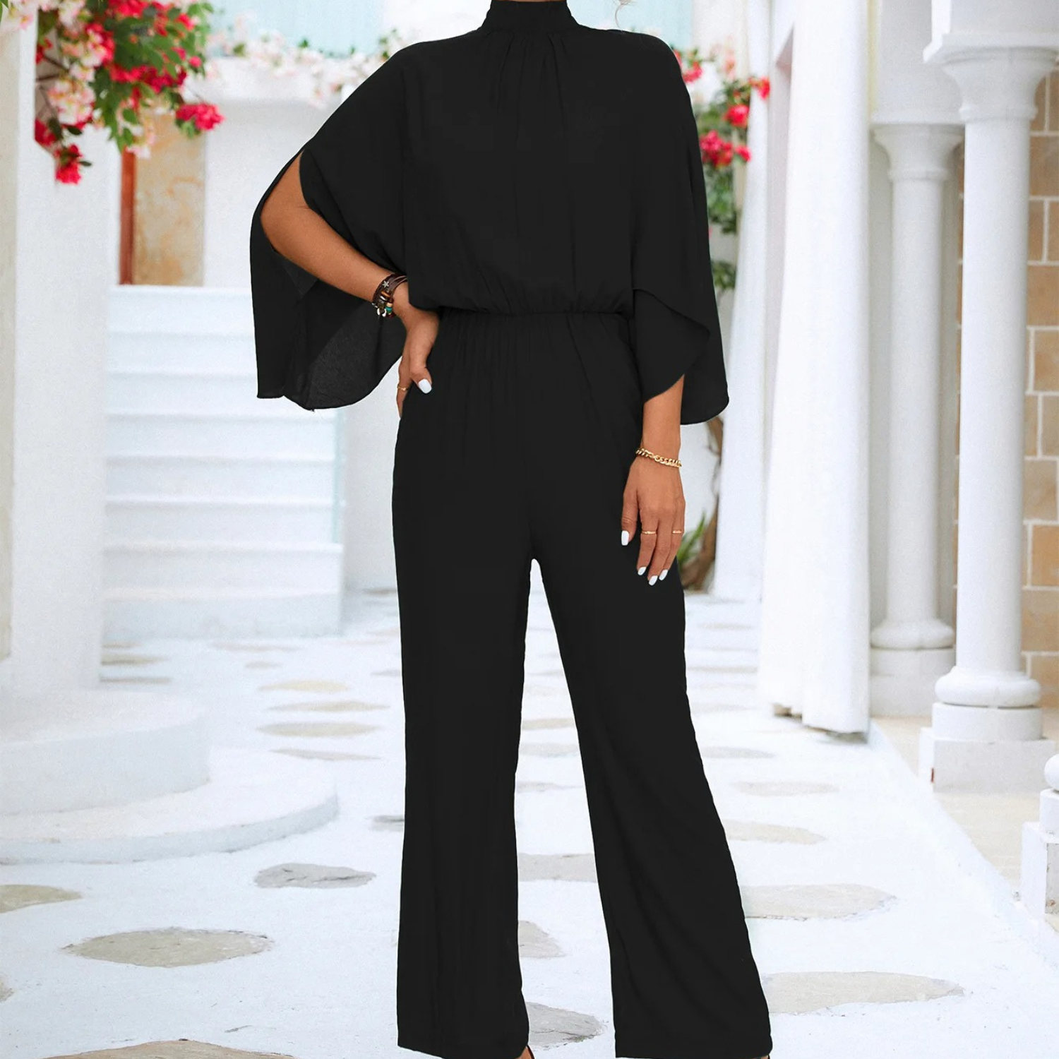 Elegant Draped High-Neck Jumpsuit