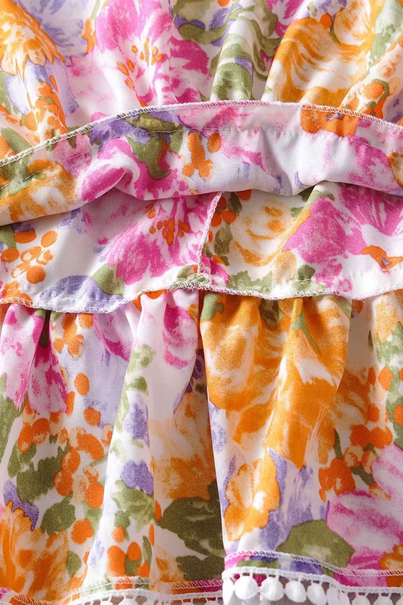 Women's Sundress - Floral Print - Square Neck - Ruffle Straps - Flared Skirt