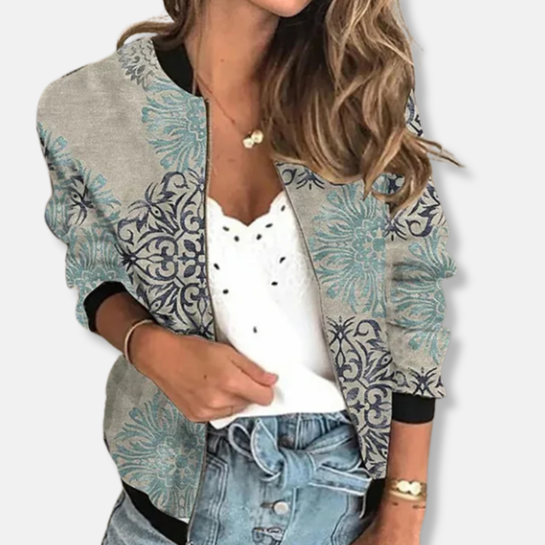 Isabella Relaxed Fit Bomber Jacket | Succulent Print Ribbed Collar Bomber Jacket
