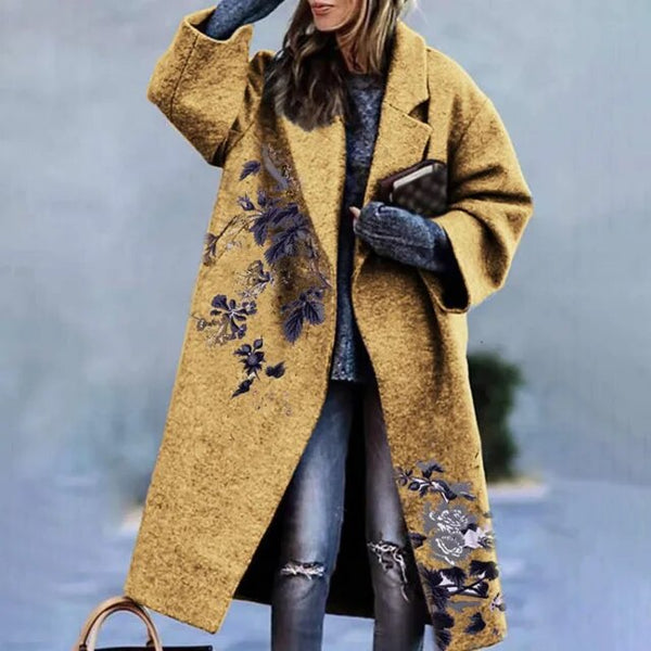 Women's elegant coat with floral pattern