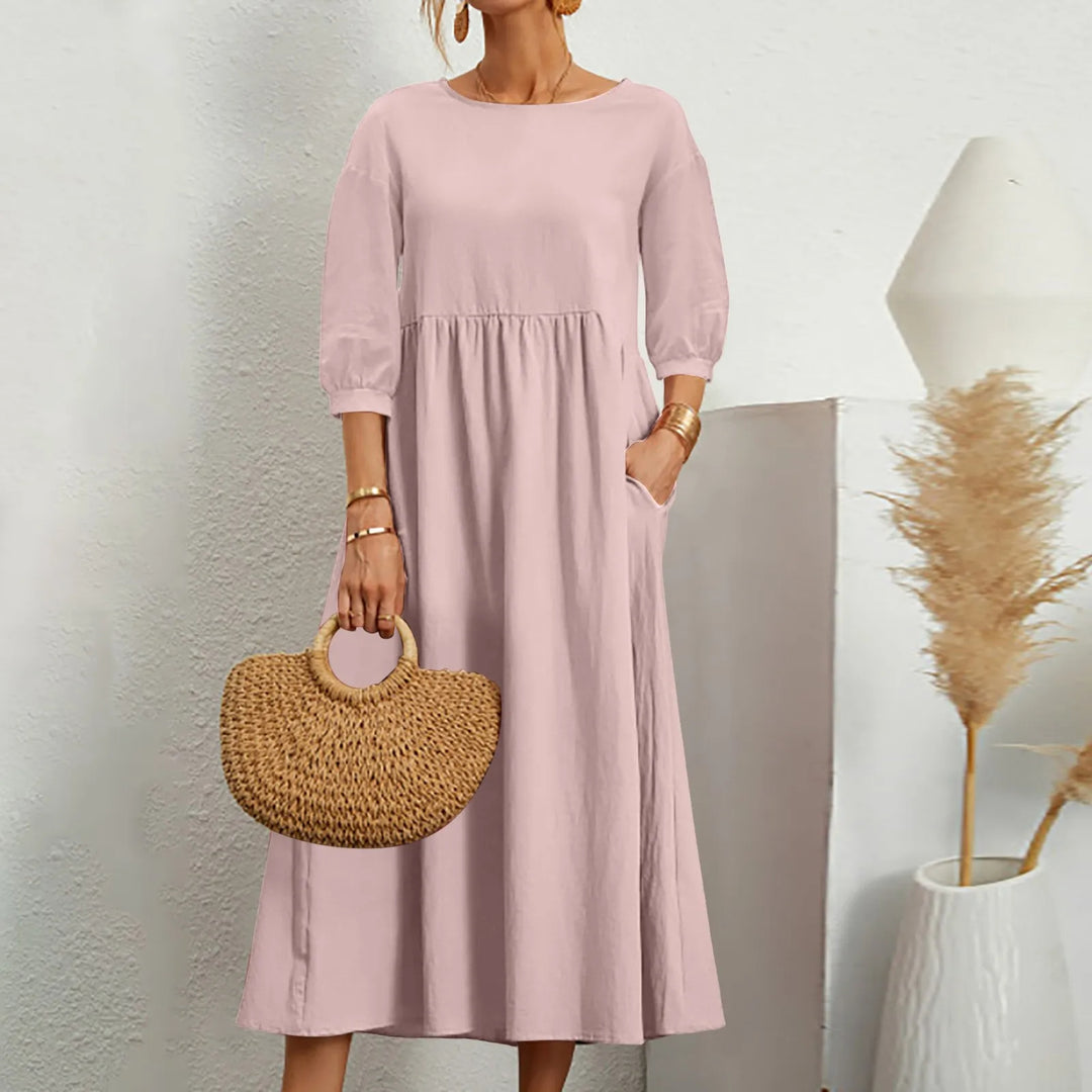 Women’s Midi Dress – Relaxed Fit – Breathable Blend – 3/4 Sleeve – Side Pockets