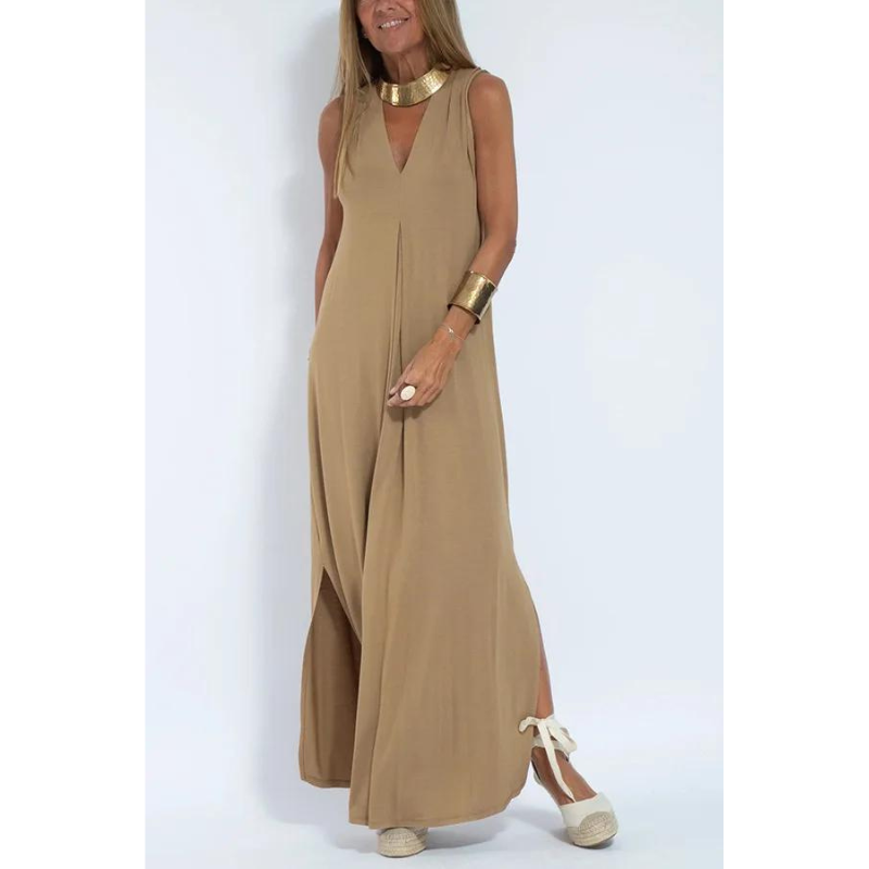 Women's Maxi Dress - Sleeveless V-Neck - Flowy Loose Fit - Elegant & Breathable