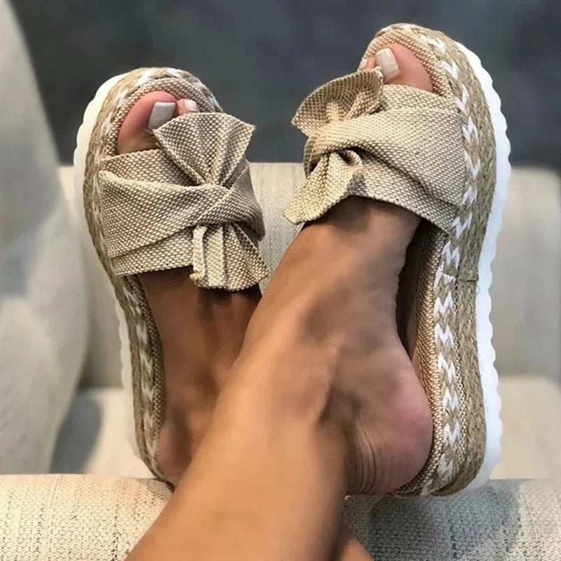 Women's Platform Sandals - Open Toe - Knotted Band - Espadrille Sole - Casual Wear
