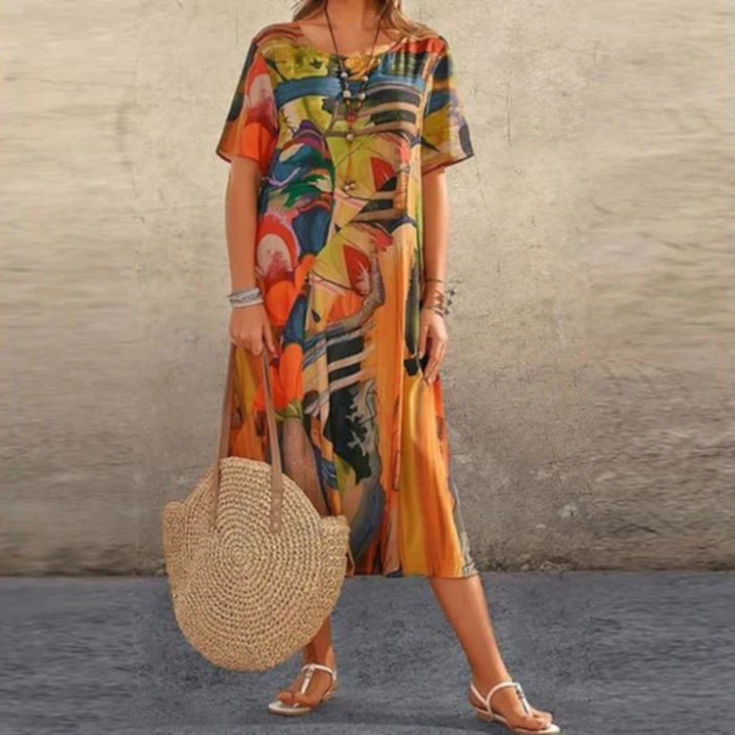 Floral Print Lightweight Loose Fit Midi Dress