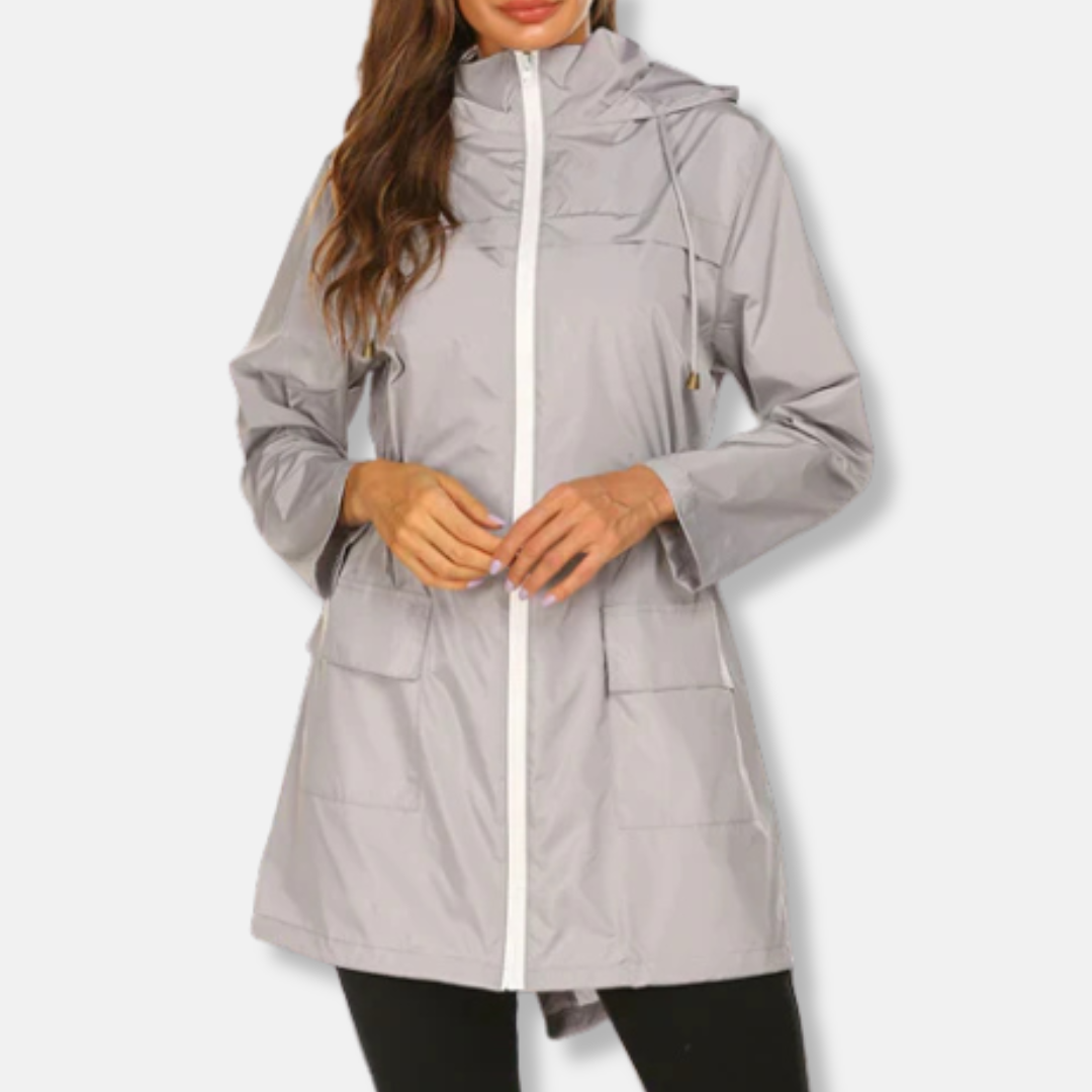Isla Hooded Rain Jacket | Zip Closure Drawstring Waist Jacket