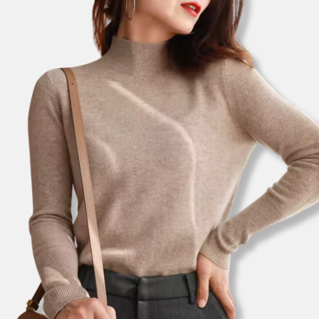 Women’s Pullover Sweater – Slim Fit – Fine Knit – Mock Turtleneck – Ribbed Cuffs