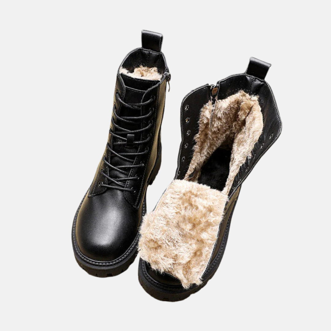 Amelia Leather Lace-Up Ankle Boots | Fur Lined Chunky Sole Boots