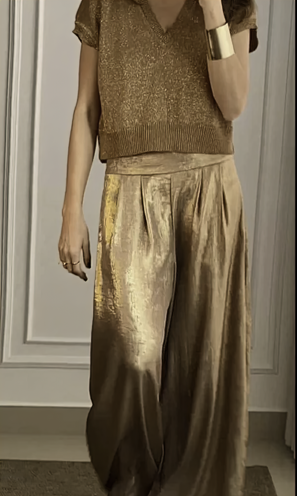 Women's casual high-waisted wide-leg trousers