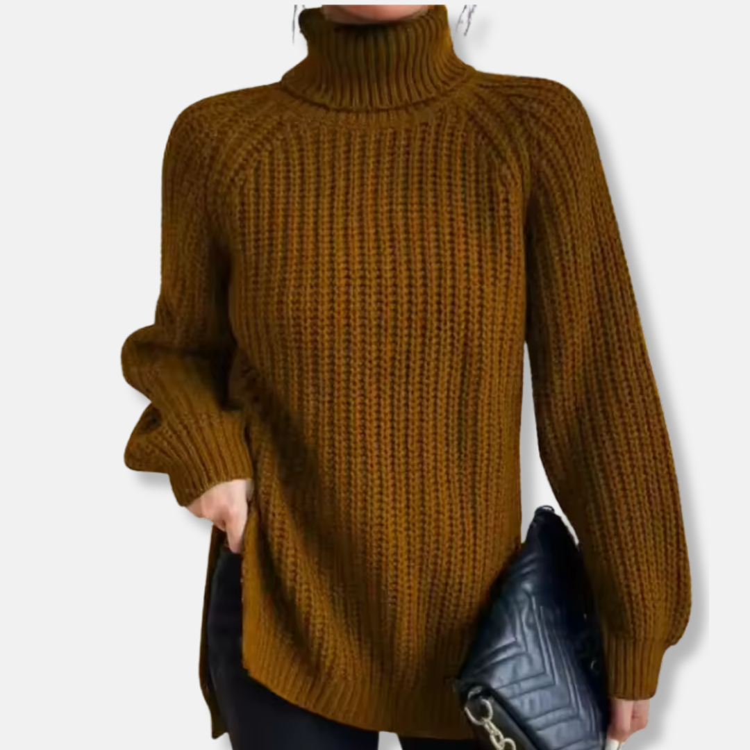 Oversized Ribbed Knit Turtleneck Sweater