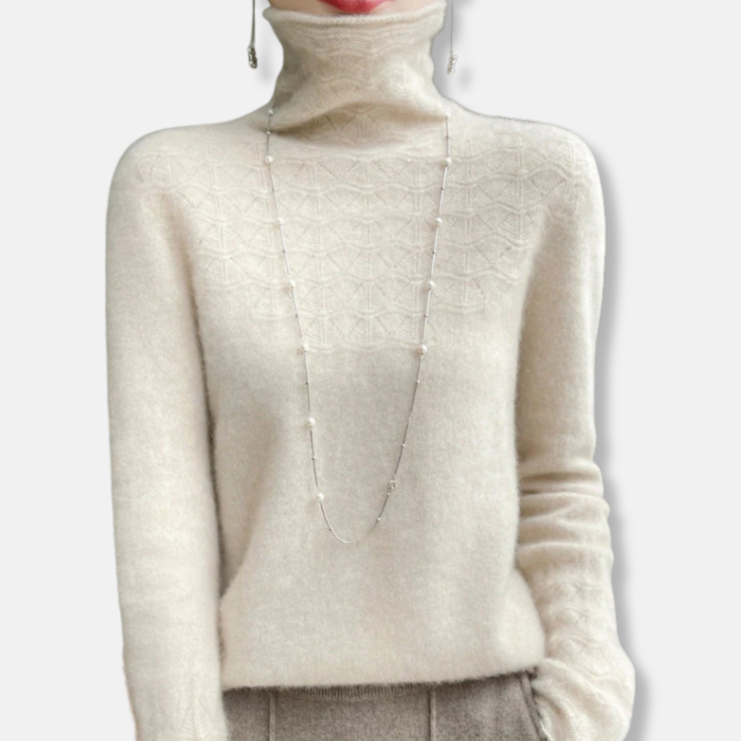 Amelia Slim Fit Turtleneck Sweater | Geometric Hollow Knit Sweater