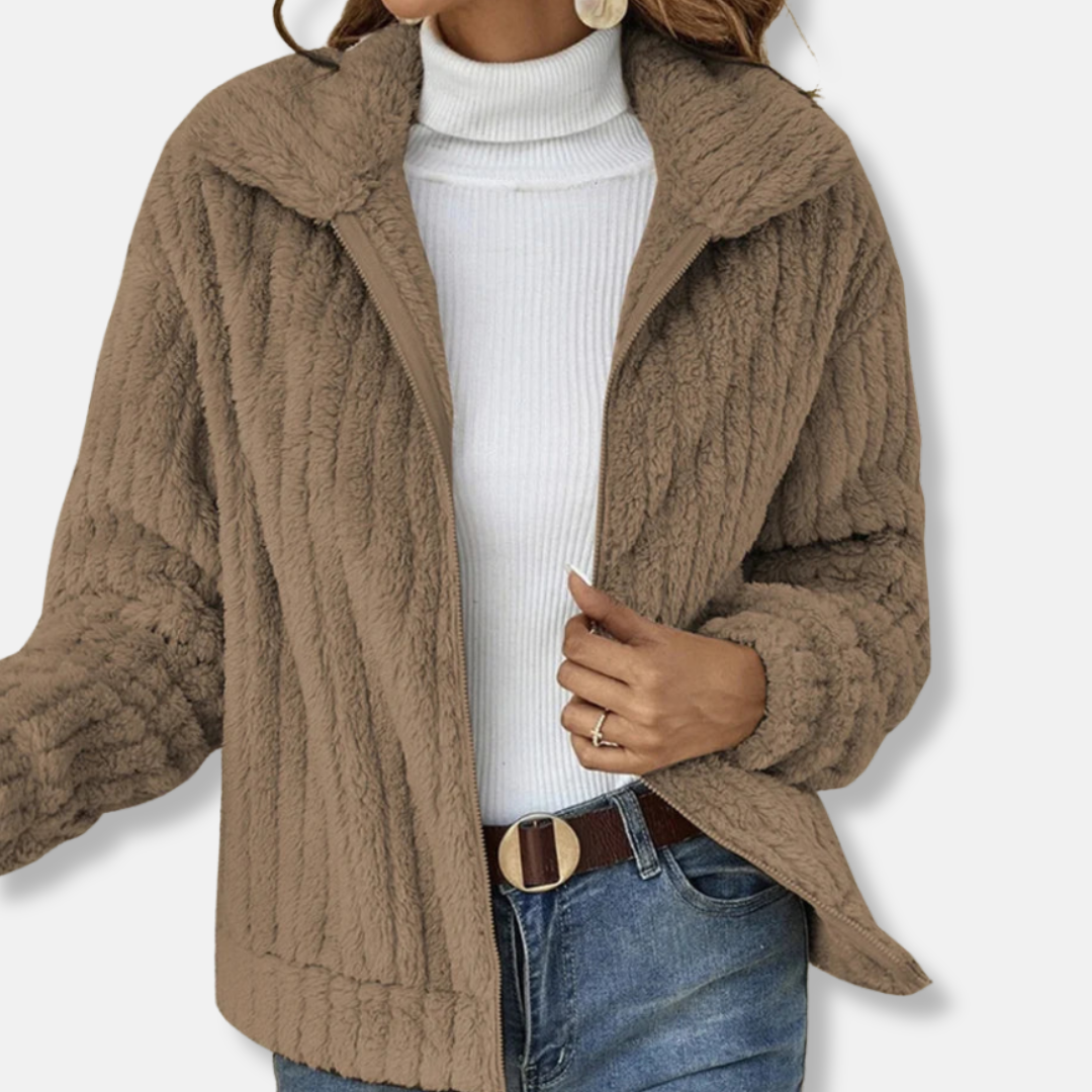 Lily Fleece Cropped Jacket | Ribbed Texture Relaxed Fit Jacket