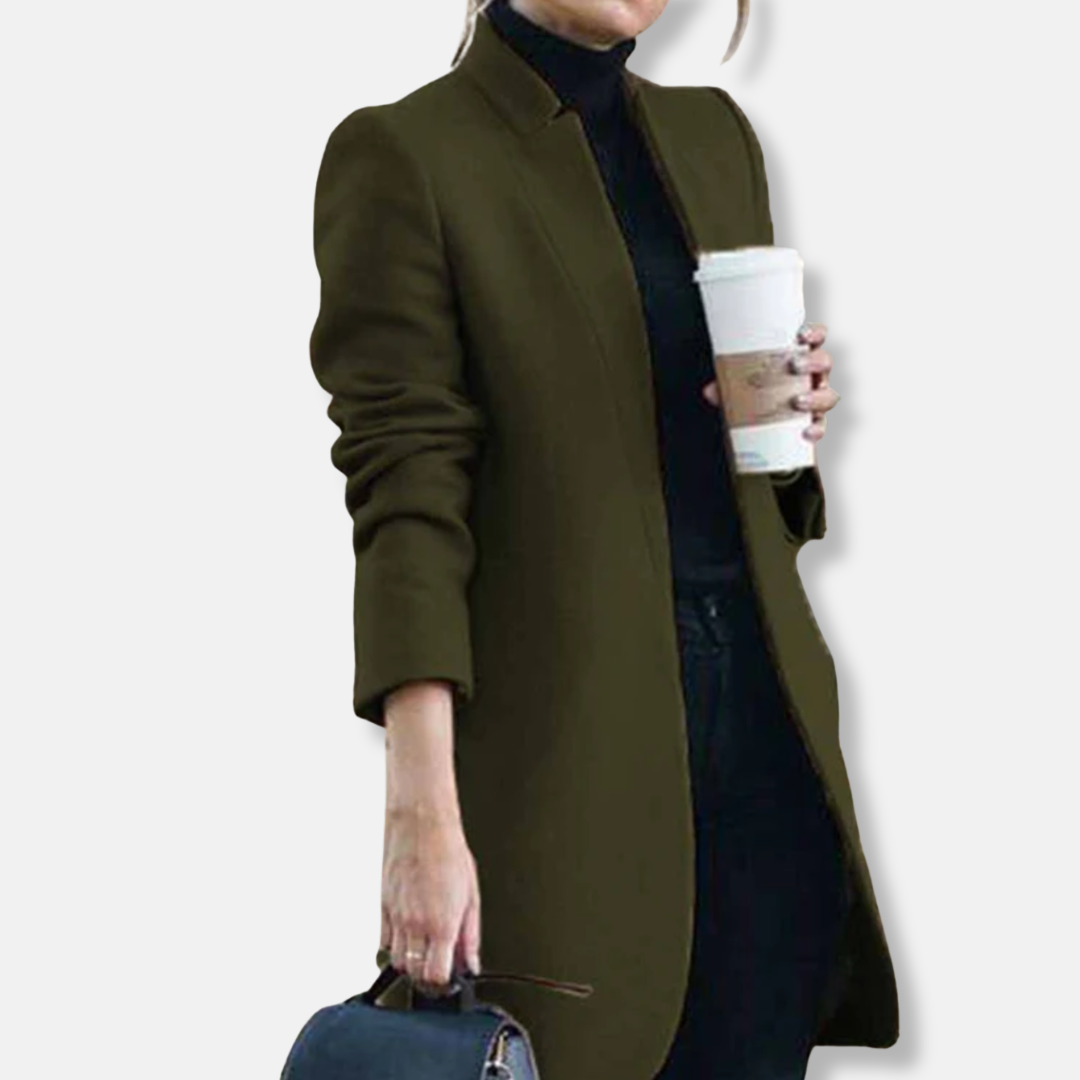 Elisa Wool Tailored Overcoat | Notched Lapel Mid-Length Overcoat