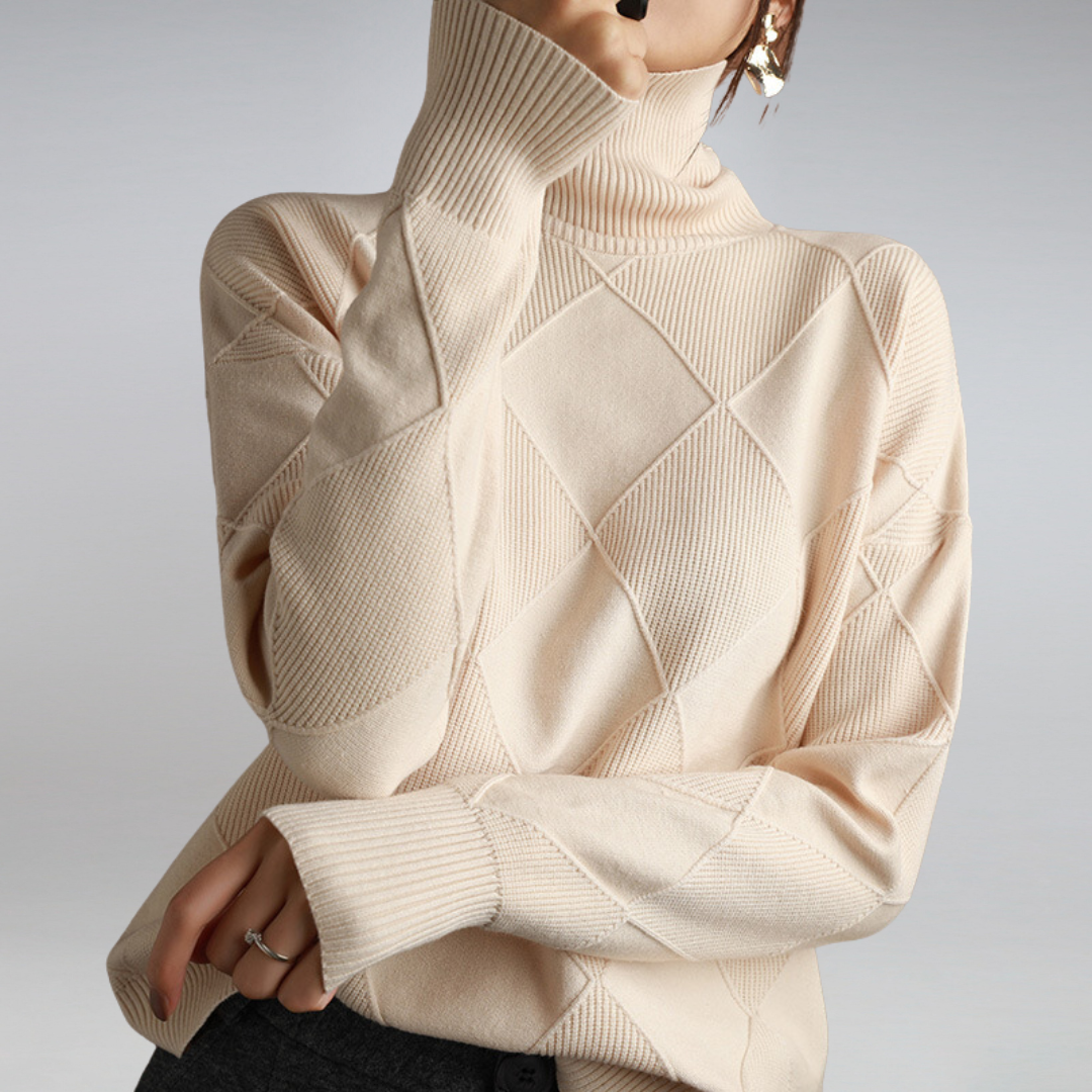 Women's turtleneck sweater with diagonal design