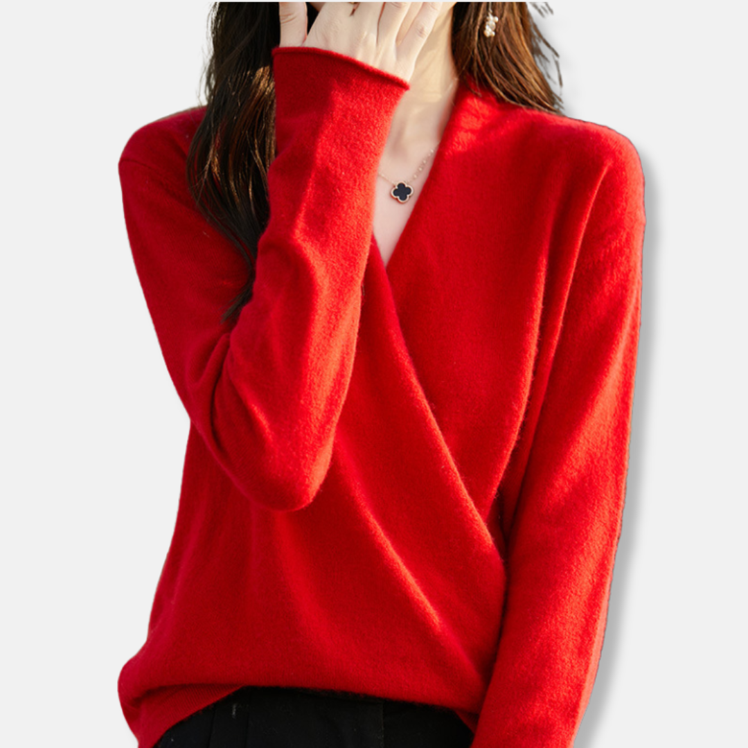 Wool Knit Relaxed Fit Wrap Pullover Sweater