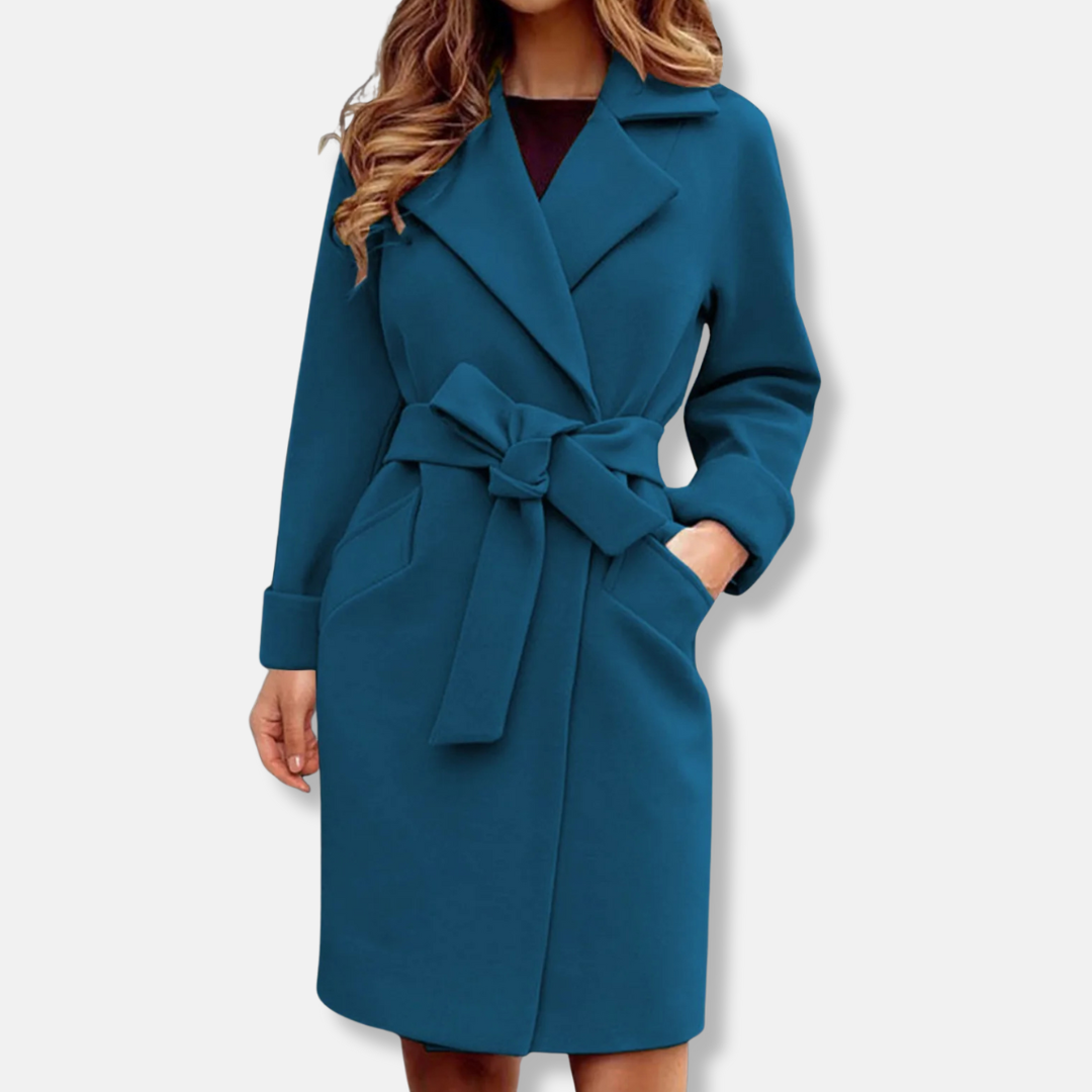Isabella Wool Belted Trench Coat | Defined Waist Knee-Length Coat