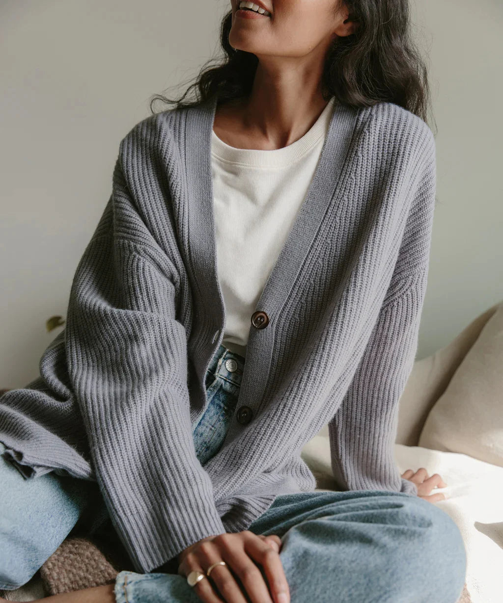 Women's thin knit button-down v-neck cardigan