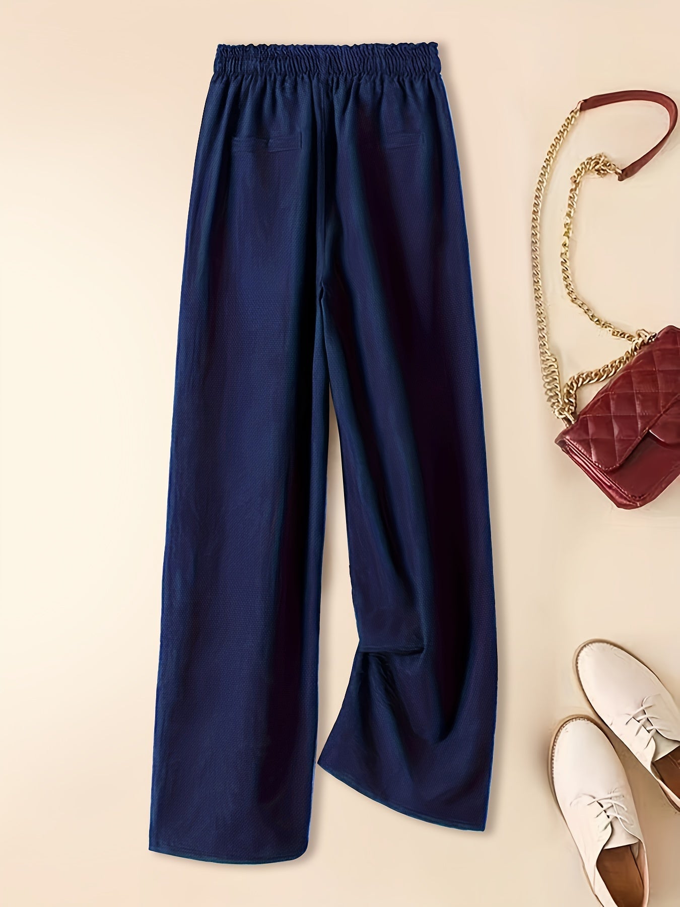 Women's Linen Wide-Leg Pants - Elastic Waist - Lightweight Breathable Fabric - Full Length