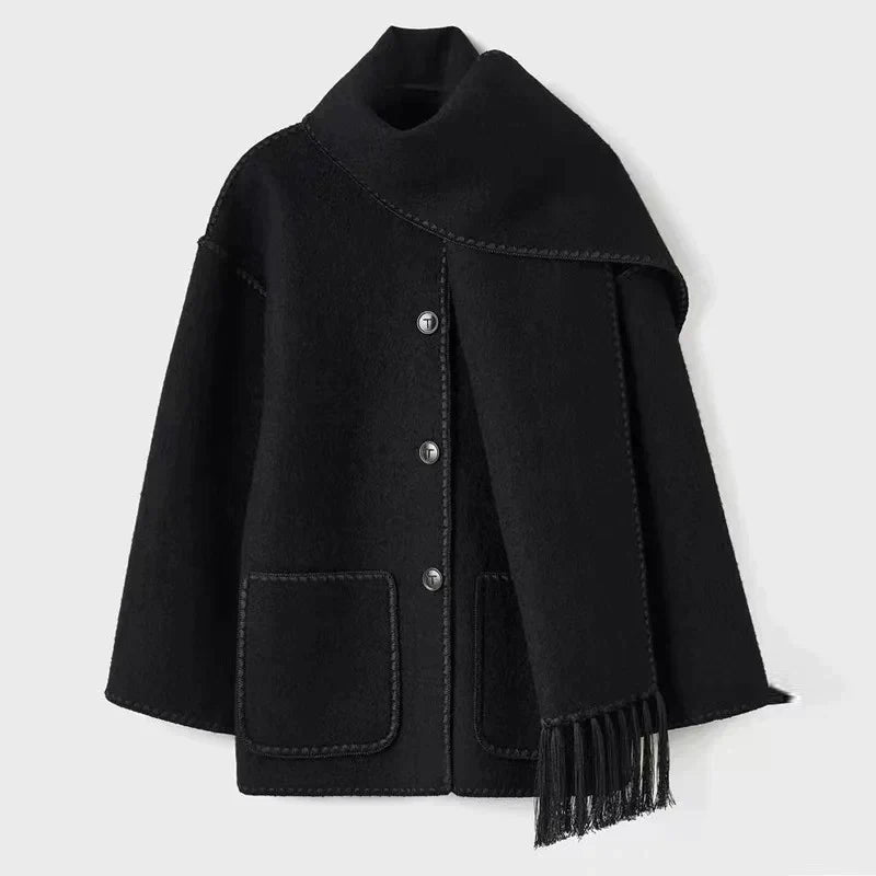 Women's coat with tassel scarf loose fit
