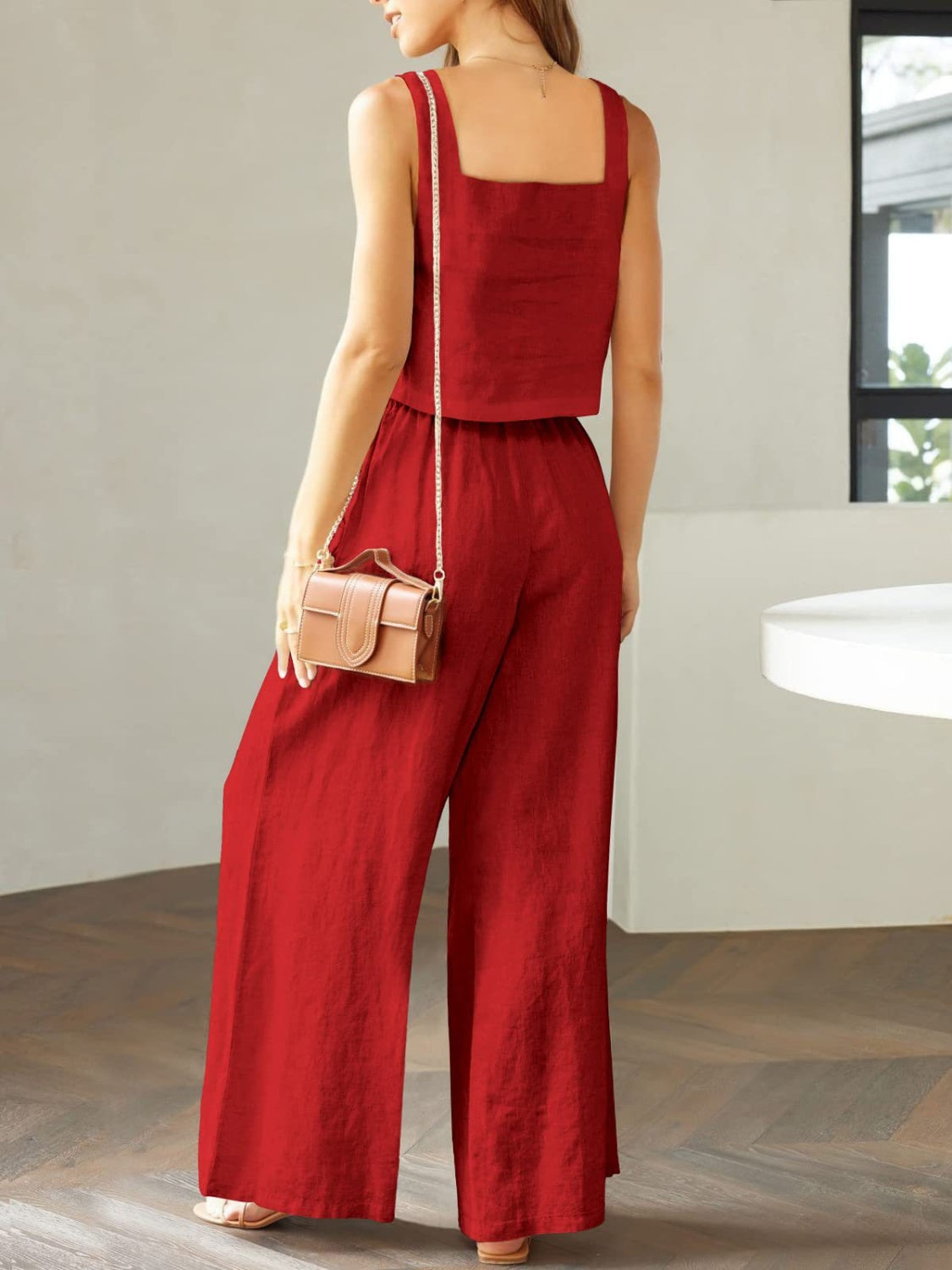 Women's square neck top and wide leg pants set