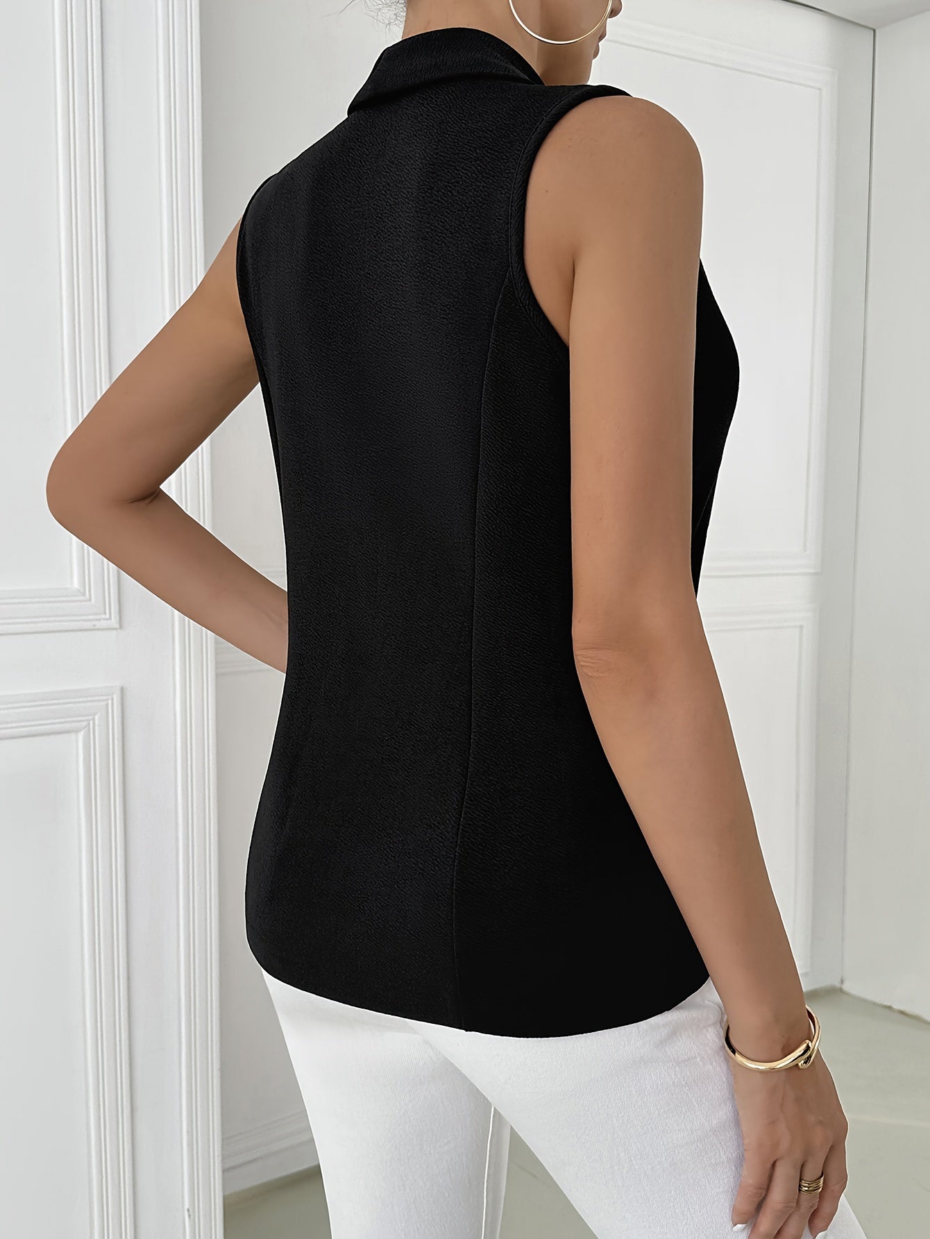 Sleeveless shawl collar open-front blazer for women