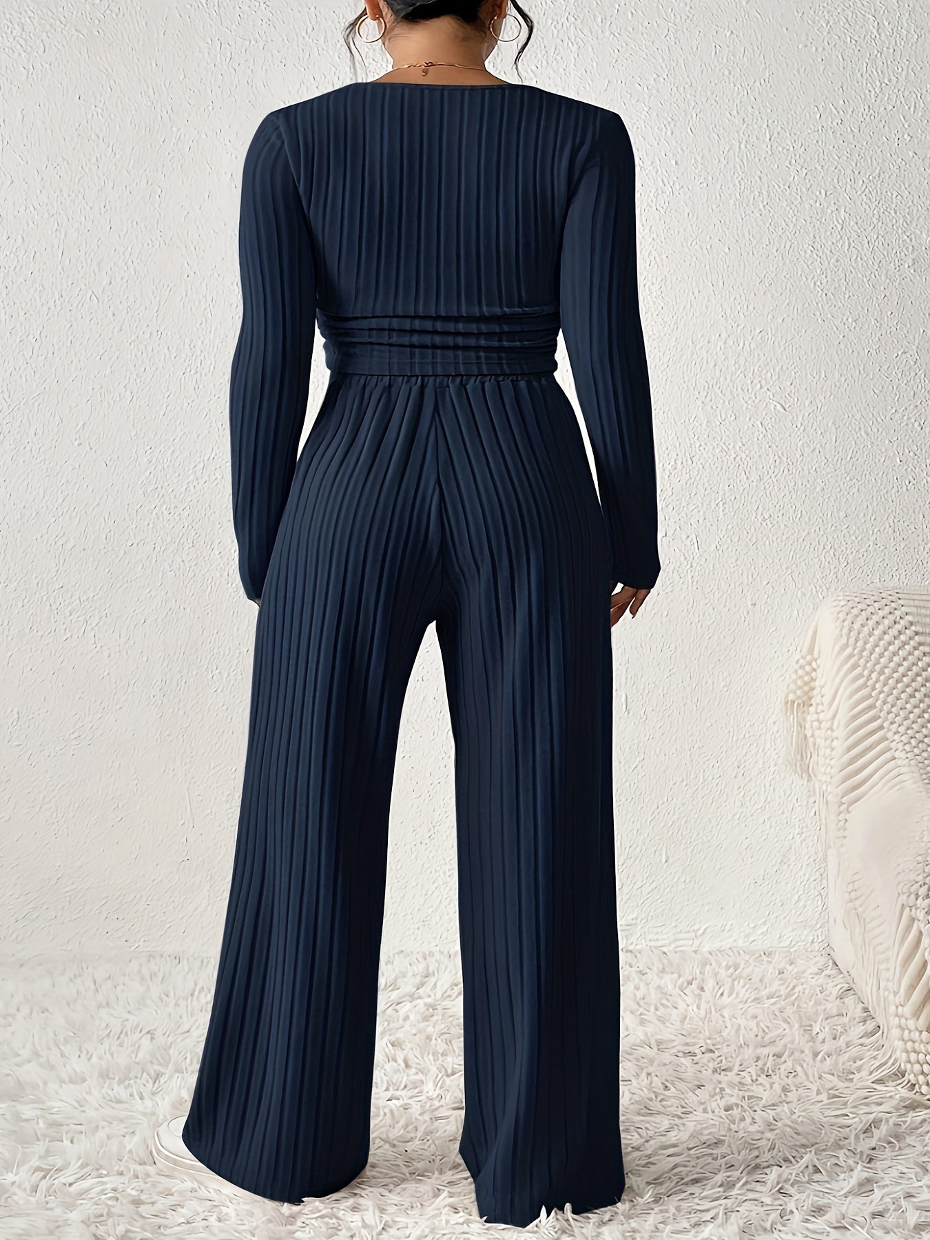 Two-piece ribbed crop top and wide-leg pants lounge set for women