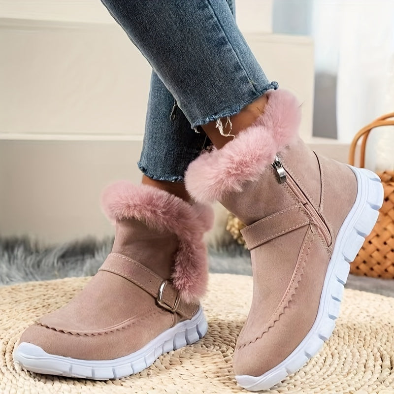 Women's snow boots with buckle and side zipper