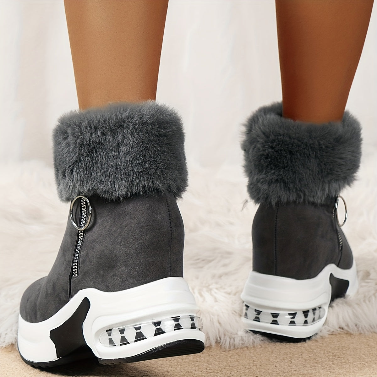 Women's height-increasing fur snow boots
