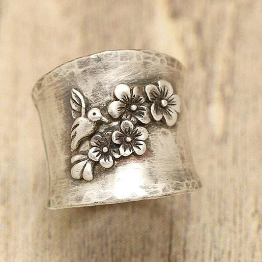 Floral Engraved Statement Wide Band Ring