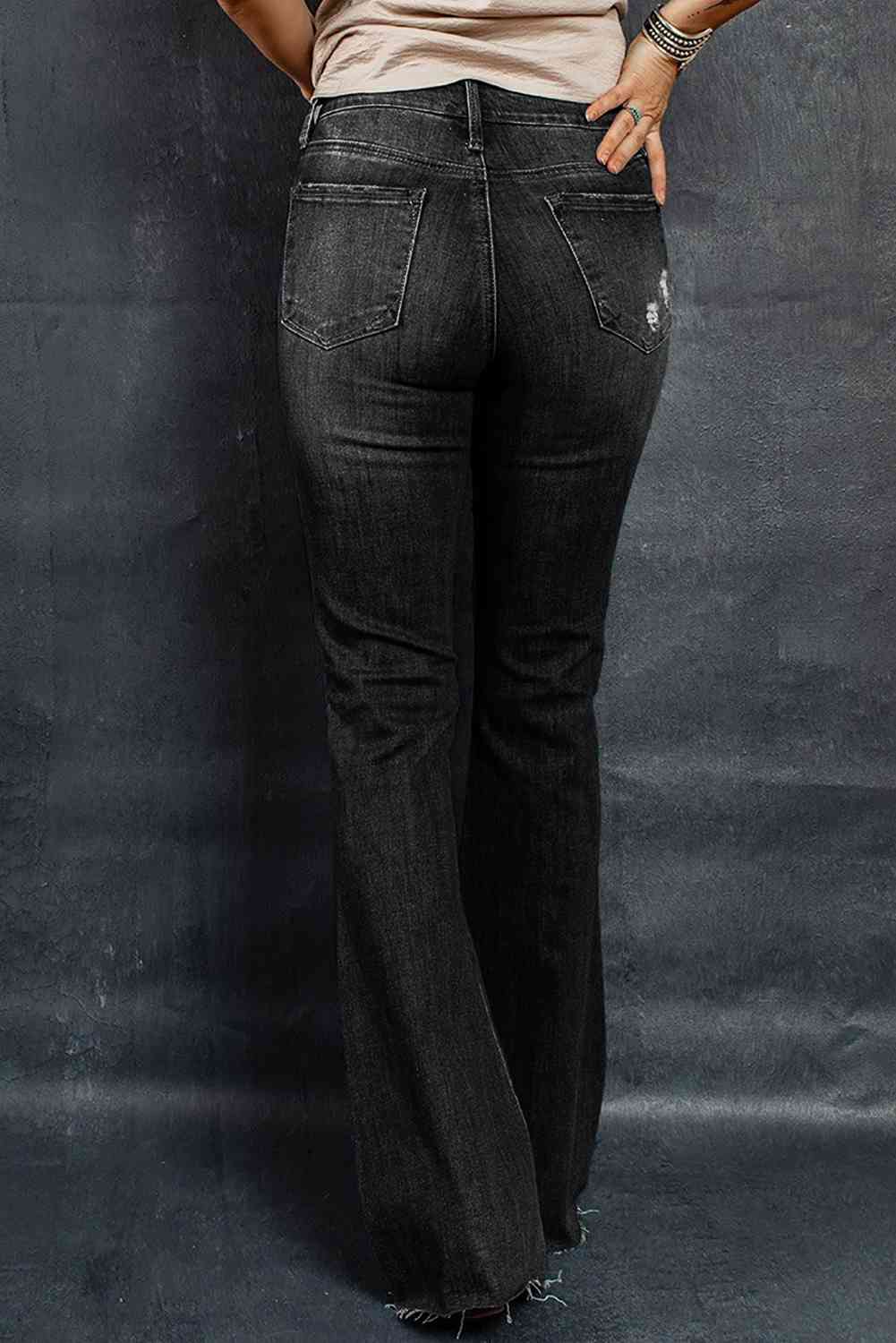 Distressed High-Waisted Flared Jeans