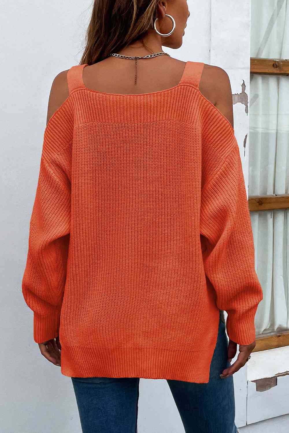 Women's ribbed cold shoulder long sleeve top