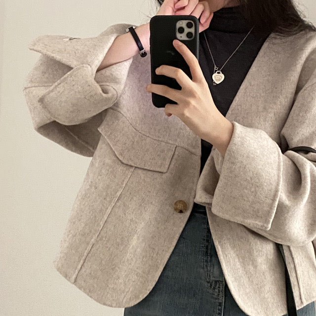 Women's vintage chic v-neck loose jacket