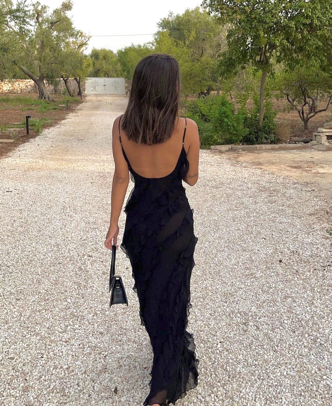 Women’s Maxi Dress – Slim Fit – Chiffon Feel – Spaghetti Straps – Ruffle Detail