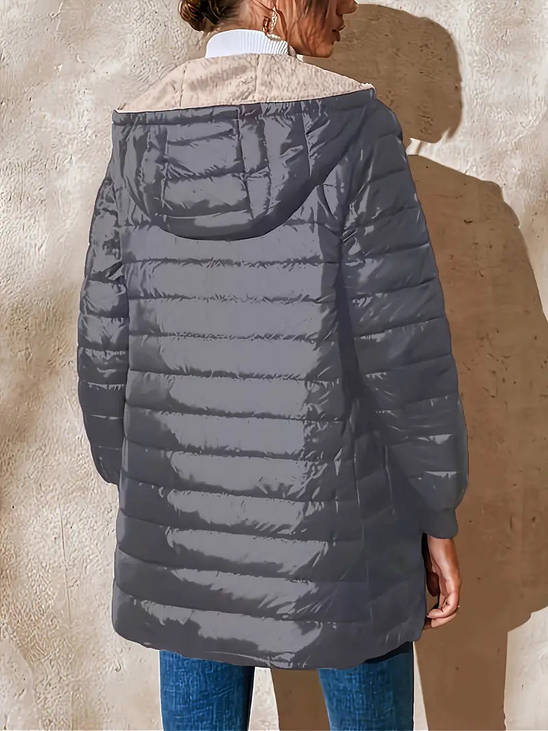 Women's mid-length hooded quilted jacket