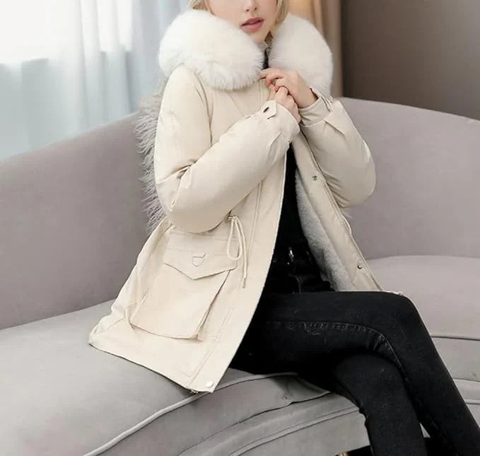 Women’s Parka Coat – Insulated Mid-Thigh Fit – Faux Fur Hood – Adjustable Waist