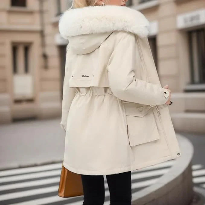 Women’s Parka Coat – Insulated Mid-Thigh Fit – Faux Fur Hood – Adjustable Waist