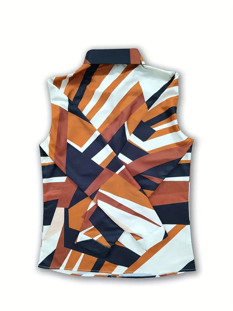 Women's long-sleeved button printed top
